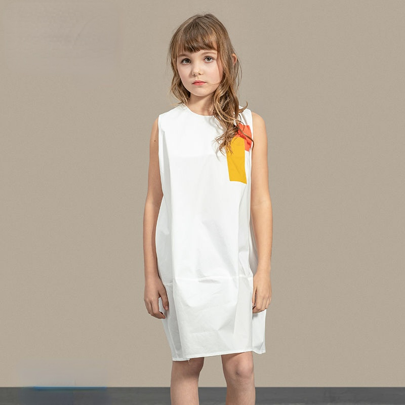 TaoziBaby summer girls cotton sleeveless white dress..